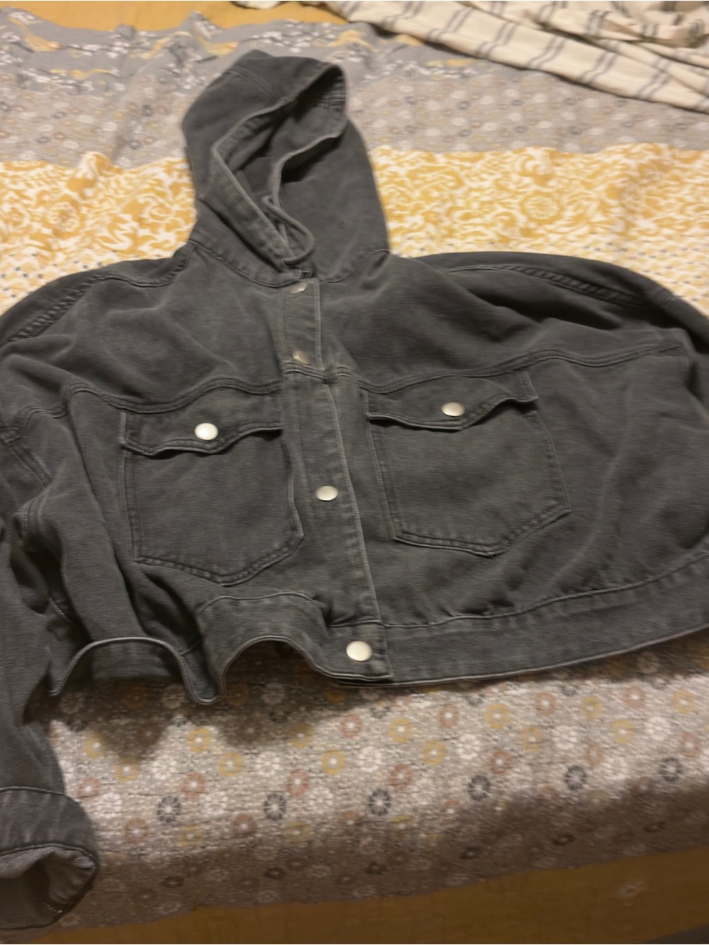 Oversized Hooded Denim Jacket - Charcoal